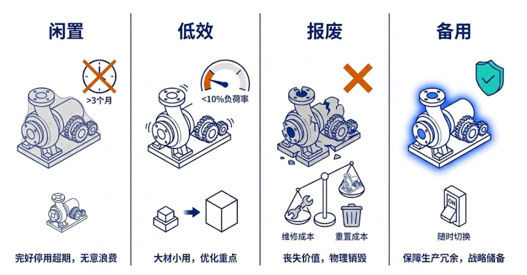 闲置、低效、报废与备用不要混用