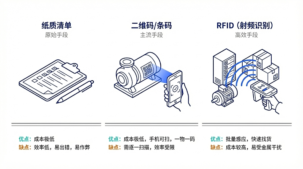纸质清单、二维码与 RFID 的适用边界