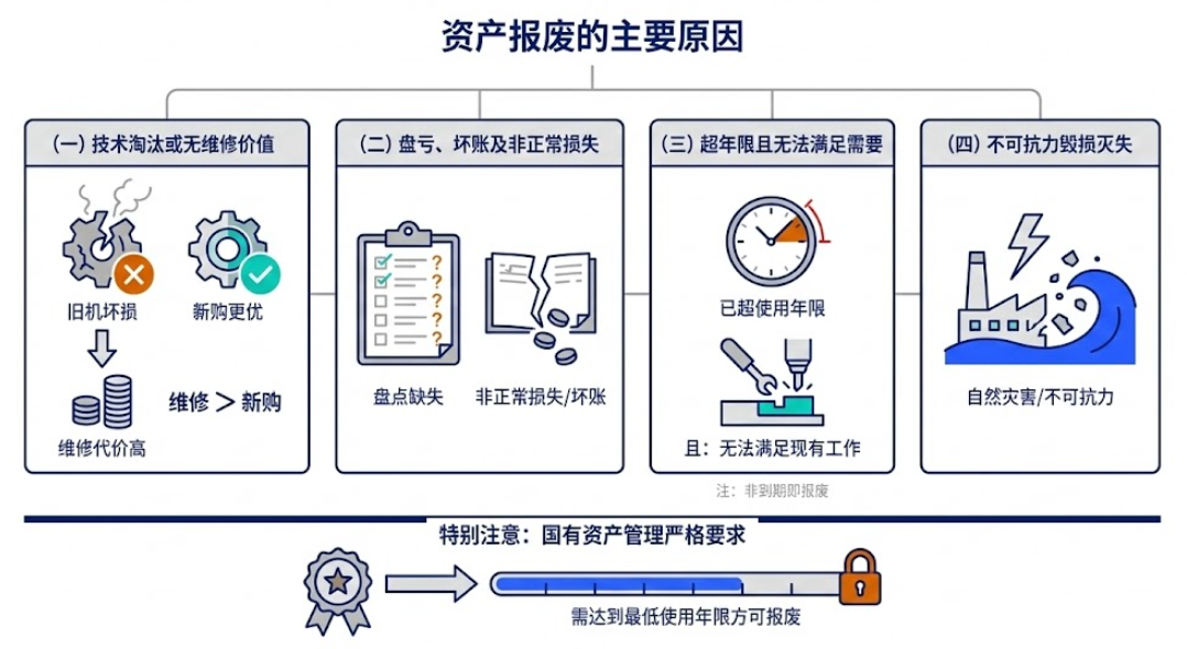 技术淘汰、盘亏、超年限无法满足需要与毁损