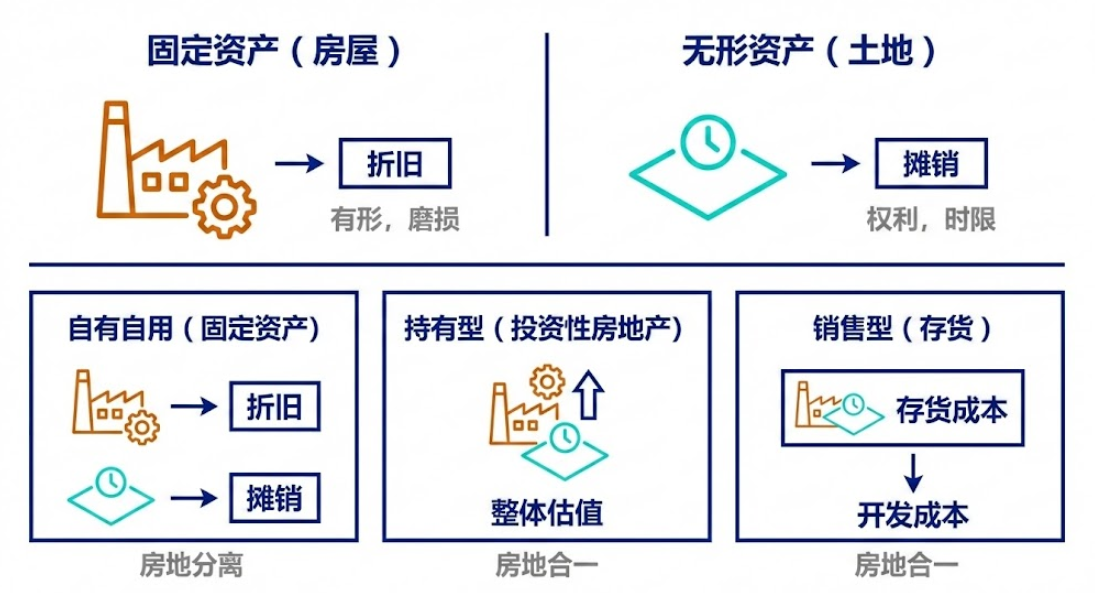 自用常见房地分离,持有型常见房地合一